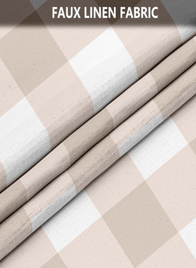 Tititex Classic Gingham Plaid 140gsm Faux Linen Fabric Shower Curtain, Cream Buffalo Grid Shower Curtain Sets Decoration 72x72 Inch with Hooks - Image 4